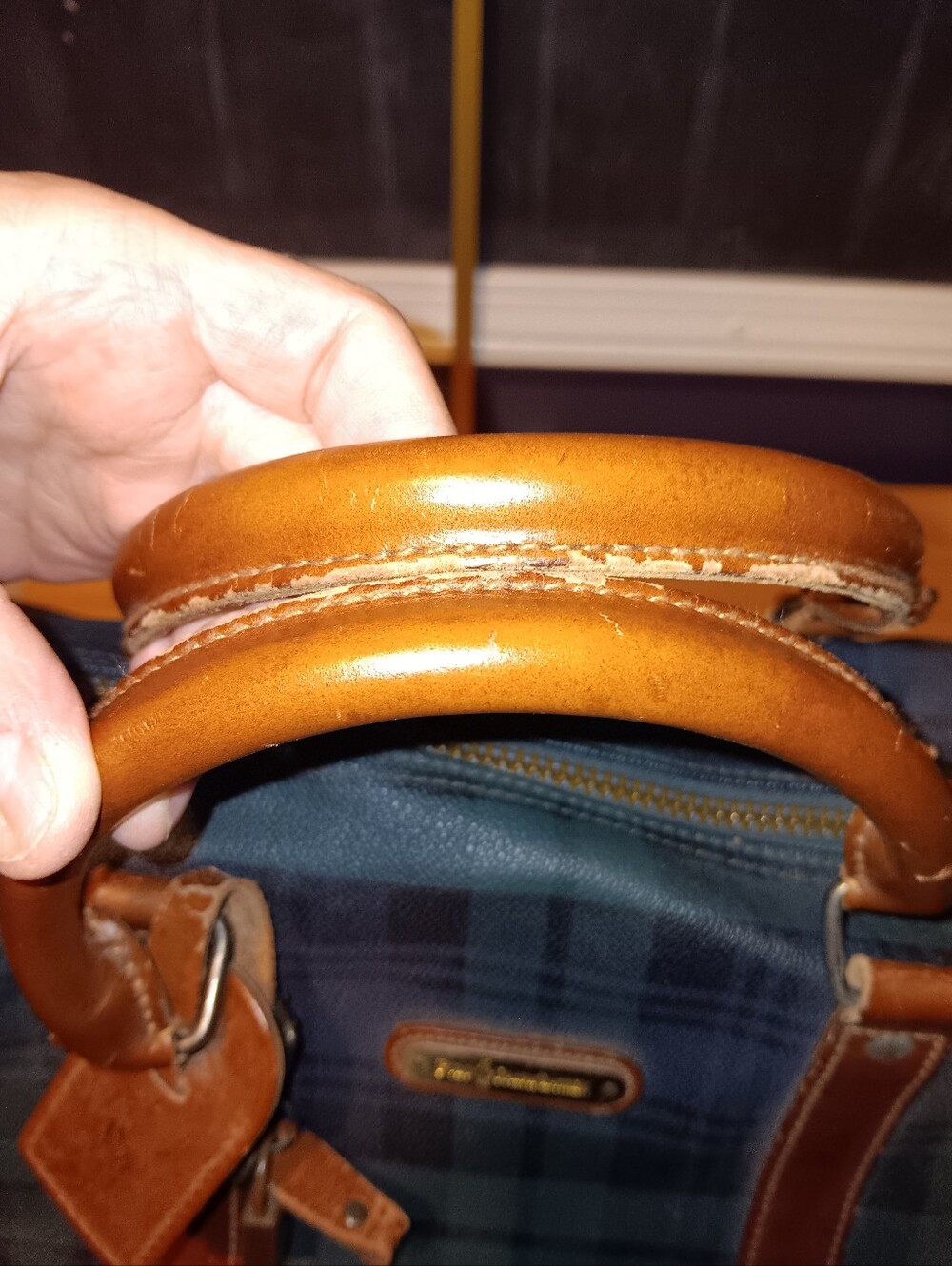 Polo by Ralph Lauren Green and Brown Plaid Leather-Trim Travel Bag With Lock Tag - Picture 3 of 7